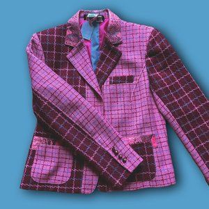 vintage unique patchwork color block pink and maroon plaid blazer